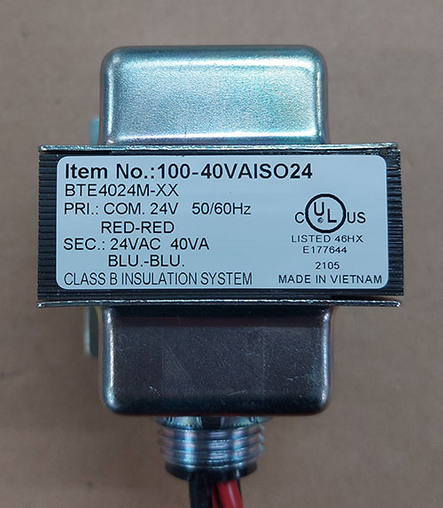 Isolation Transformer, Class 2, Primary 24VAC, Secondary 24VAC, 40VA